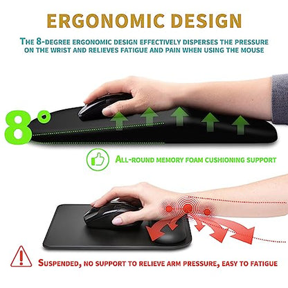Hokafenle Ergonomic Mouse Pad Wrist Support with Massage Design, Wrist Rest Pain Relief Mousepad with Memory Foam&Non-Slip PU Base, Mouse Pads for Wireless Mouse & Desk (12x8 inch,Black) - color: HK001-Black