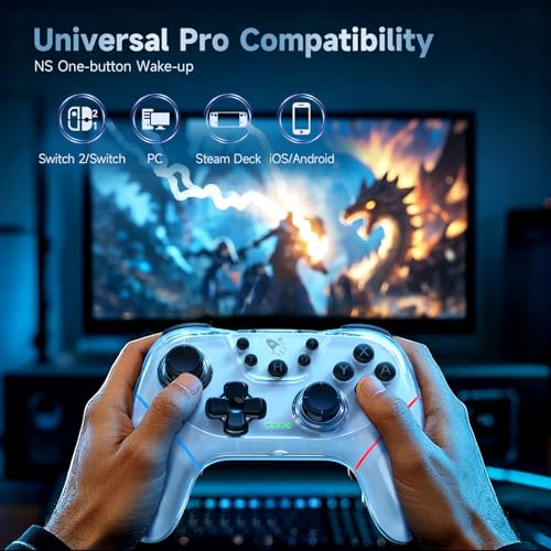 AceGamer 2 Pack Stinto Pro Wireless Controller for Nintendo Switch 2/Switch/Lite/OLED/PC/Steam, Hall Effect Joysticks & Triggers, RGB Grip, Dual Vibration/Wake-Up/Turbo/Macros/4-Way D-Pad - color: Black and White