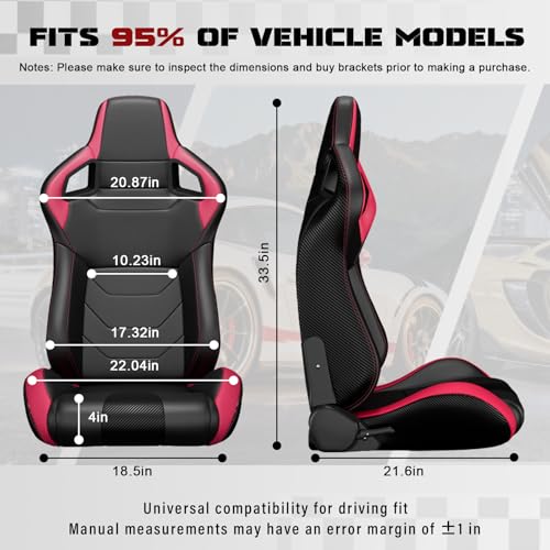 2 Pcs Adjustable Universal Racing Seats with Double Sliders, Reclinable Bucket Seats, 1 Pair of Sport Seats for Vehicles (Pink) - color: Pink