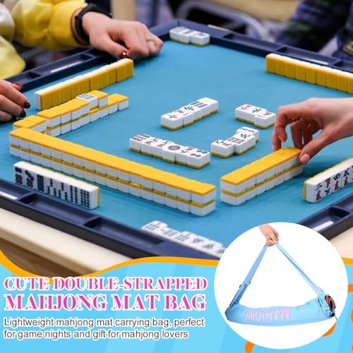34 Inch Long Mahjong Mat Bag Cute Double Strapped Canvas Drawstring Mahjong Holder Lightweight Outdoor Carrying Bag for Board Games Travel Storage-Mat Not Include(Blue,1 Pc) - color: Blue, style: Soild