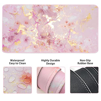 4-in-1 Gaming Mouse Pad Wrist Support Set，Desk Pad + Mouse Pad with Wrist Rest + Keyboard Wrist Rest + Coaster, Ergonomic Design for Home Office Study Game - Pink - color: 4 Pcs Pink