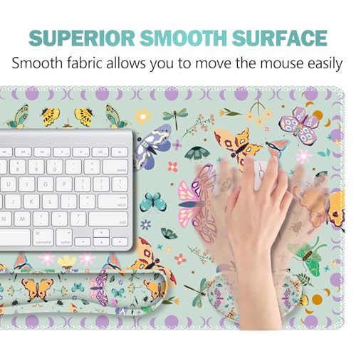 ARTSO Desk Mat Set, Aquamarine Extended Gaming Mouse Pad with Wrist Rest Support +Keyboard Wrist Rest +Coaster, Large Cute Butterfly Mousepad for Office, Home - color: Aquamarine Butterfly