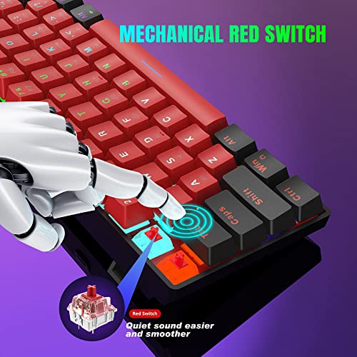 Snpurdiri 60% Wired Mechanical Keyboard (Black-Red, Red Switches) | Mini Gaming Keyboard with 61 Keys for PC, Windows XP, Win 7, Win 10 - color: Black Red/Red Switch