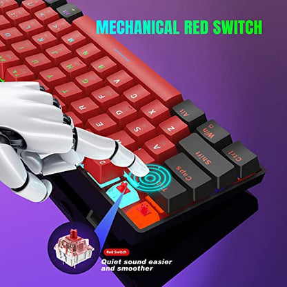 Snpurdiri 60% Wired Mechanical Keyboard (Black-Red, Red Switches) | Mini Gaming Keyboard with 61 Keys for PC, Windows XP, Win 7, Win 10 - color: Black Red/Red Switch