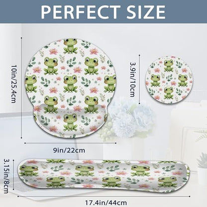 Cute Frog Wrist Rest Mouse Pad and Keyboard Support Set,Lotus Flower 3 in 1 Ergonomic Memory Foam Mousepad with Non Slip Base, Gaming Mouse Pad for Office and Home - color: Cute Frog Lotus Flower