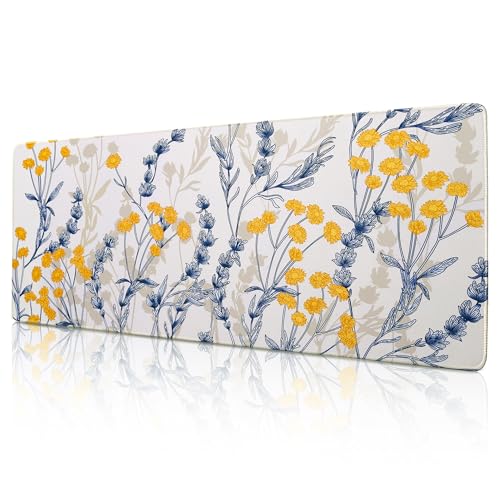 ALOANES Waterproof Gaming Mousepad Large Mouse Mat Non-Slip Rubber Base | Desk pad Keyboard Desk Mat for Computer, Office Home, Yellow Flower Mat XL(31.50"x11.81"x0.12") - color: Yellow Flower, size: 31.5L x 11.8W inches