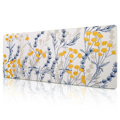 ALOANES Waterproof Gaming Mousepad Large Mouse Mat Non-Slip Rubber Base | Desk pad Keyboard Desk Mat for Computer, Office Home, Yellow Flower Mat XL(31.50"x11.81"x0.12") - color: Yellow Flower, size: 31.5L x 11.8W inches