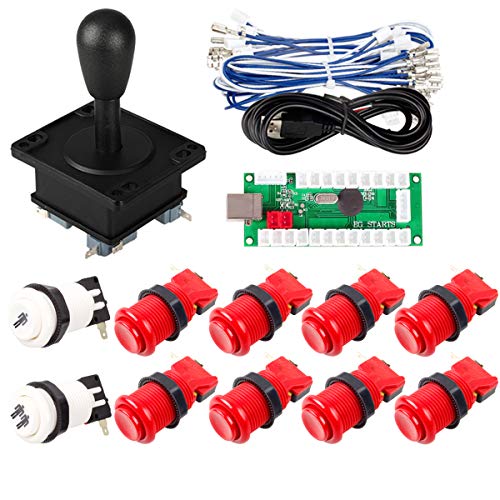 EG STARTS Classic Arcade DIY Parts Happ Style 2Pin Sticker + 1 Player Start Buttons + 8X Happ Type Standard Push Button with Micro Switch for Arcade Joystick Kits Mame KOF Fighting Stick Games Red