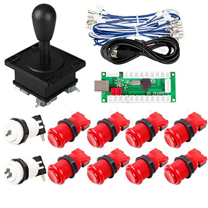 EG STARTS Classic Arcade DIY Parts Happ Style 2Pin Sticker + 1 Player Start Buttons + 8X Happ Type Standard Push Button with Micro Switch for Arcade Joystick Kits Mame KOF Fighting Stick Games Red