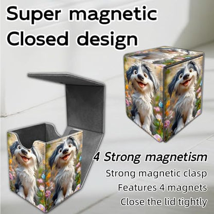 for MTG Deck Box, Trading Card Storage Case Holds 100+ Sleeved Cards, Happy Dog with Butterflies Magnetic Closure Durable Deck Holder for Magic The Gathering, TCG & Commander - color: Happy Dog with Butterflies