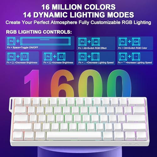 WIN60 HE 60% Mechanical Keyboard Wired, Hall Effect Gaming Keyboard Magnetic Switch Hot Swappable, Adjustable Actuation Rapid Trigger Mode 8000Hz Polling Rate, RGB Keyboard 60 Percent Design - color: Side-printed White