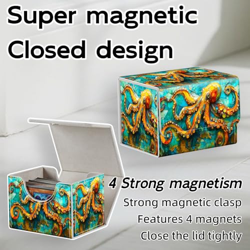Trading Card Storage Box, Holds 100+ for MTG Cards, PU Leather with Magnetic Closure, Stained Glass Octopus Painting Durable Deck Box for Magic the Gathering, Trading Card Games - color: Stained Glass Octopus Painting