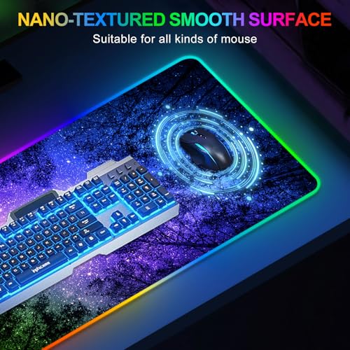 Gaming Mouse Pad RGB Starry Sky, Forest Large Mousepad with Non-Slip Rubber Base, Cool XXL Computer Desk Pad, 35.4 x15.7In Big Gaming LED Light Up Mouse Pad for Gamer - color: Starry Sky Forest