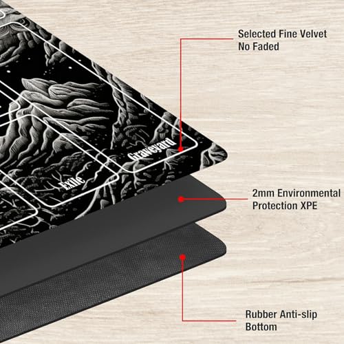 MTG Playmat with Zones, TCG Card Game Play Mat with Stitched Edges, Non-Slip Rubber Base Gaming Desk Mat, Smooth Surface 24 x 14 Inch, Black and White Landscape - color: Black and White Landscape, size: Zone 1