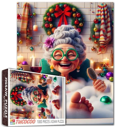 Old Woman Taking a Bath Jigsaw Puzzle 1000 Piece for Adult, Grandma Bathroom Puzzles Fun Family Game Living Room Wall Decoration Relaxation Entertainment Activity - color: Old Woman-a16