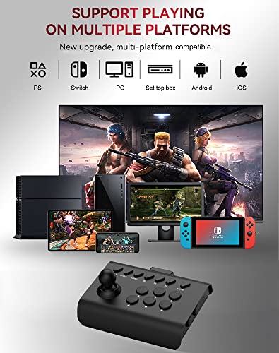 Joso Wireless Arcade Fight Stick Joystick for iPhone, Android, PS4, PS3, Nintendo Switch, PC, Arcade Rocker Controller with TURBO & Macro Programming, Support Bluetooth, Wired Connection
