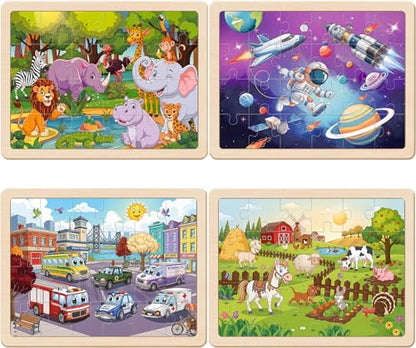 Puzzles for Kids Ages 4-6, 24 Pcs Wooden Farm, Animals, Space, and Emergency Vehicle Jigsaw Puzzles for Kids Ages 3-5, Preschool Educational Puzzles Boards Toys Gifts for 3 4 5 6 Boys Girls - color: Farm, Animals, Space, Emergency Vehicle