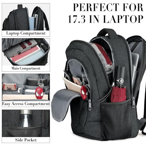 BIKROD Travel Laptop Backpack, 17 Inch Extra Large School Backpacks for Teen Boys and Girls, Black Water Resistant Women Back Pack, Business Men Sturdy Computer Bag - color: Black, size: 17.3 Inch
