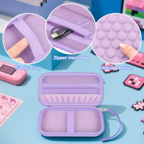 casmilee Handheld Game Console Case for WELLST·G/TaddToy/Beijue | Hard Shell, Padded Divider and Mesh Pocket, Carabiner Carry, for Kids and Adults, Case Only, Purple - color: Purple