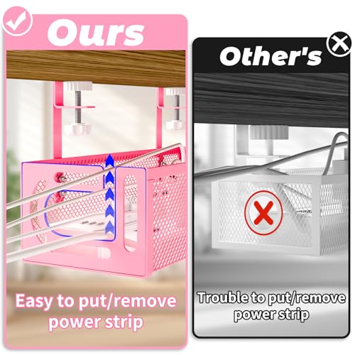 Under Desk Cable Management Tray, 15.7'' No Drill Steel Desk Cable Organizers, Wire Management Tray Cable Management Rack (2 Pack-Pink) - color: 2 Packs-15.7"-Pink