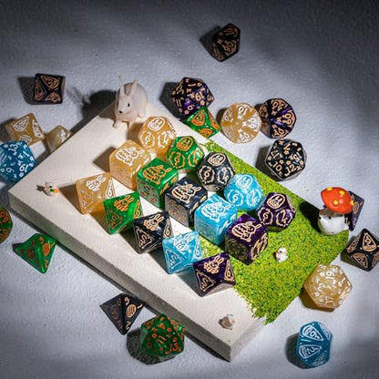 5 Sets Dice DND, Polyhedral Dice Set (35pcs) with Leather Dice Bag, D&D Dice Set for RPG Table Games (Rabbit Pattern 5 Sets Dice) - color: 5 Sets Rabbit Pattern