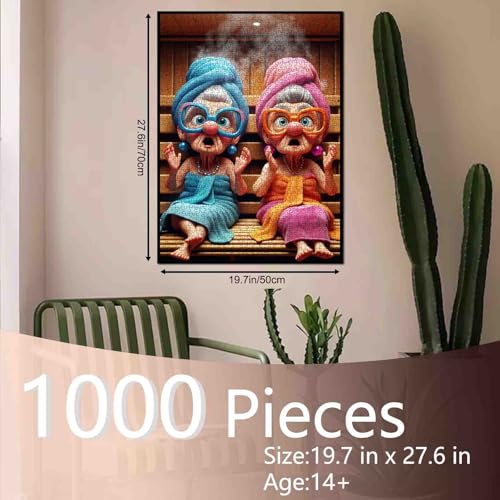 Old Woman Having a Sauna Jigsaw Puzzles 1000 Pieces for Adults Grandma Wear Bathrobe and Glasses Challenging Family Activity Games Intellectual Decompressing Fun Family GameEntertainment Toys - color: Old Woman-a17