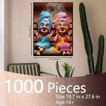 Old Woman Having a Sauna Jigsaw Puzzles 1000 Pieces for Adults Grandma Wear Bathrobe and Glasses Challenging Family Activity Games Intellectual Decompressing Fun Family GameEntertainment Toys - color: Old Woman-a17
