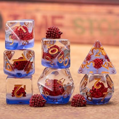 Resin D&D Dice Set, Hedgehog Animal Polyhedral Dice for Dungeons and Dragons, RPG, MTG DND 7-DIE (D4, D6, D8, D10, D12, D20, D%) - color: Hedgehog