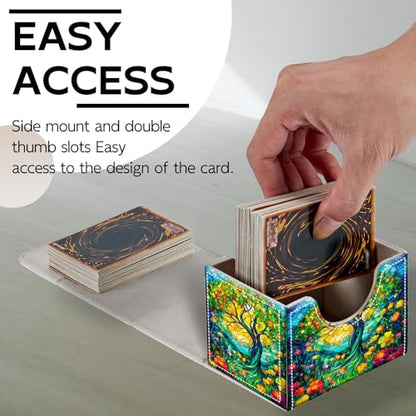 Trading Card Storage Box, Holds 100+ for MTG Cards, Premium PU Leather with Magnetic Closure, Stained Glass Tree And Flowers Durable Deck Box for Magic the Gathering, Trading Card Games - color: Stained Glass Tree And Flowers
