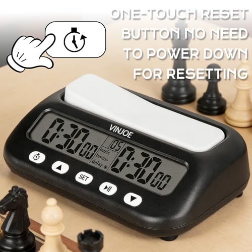 VINJOE Chess Clock Digital Chess Timer Professional for Board Games,Portable Digital Chess Clock & Game Timer with Basic,Bonus,Delay and Positive Time Features Best Gifts for Christmas(Without Battery - style: Without Battery