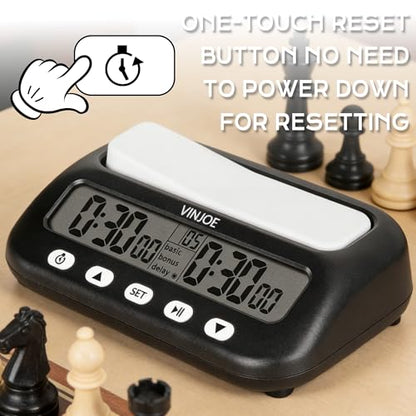 VINJOE Chess Clock Digital Chess Timer Professional for Board Games,Portable Digital Chess Clock & Game Timer with Basic,Bonus,Delay and Positive Time Features Best Gifts for Christmas(Without Battery - style: Without Battery