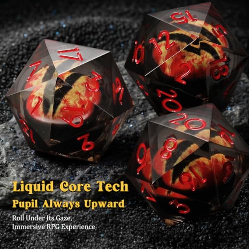 MoKo Liquid Core DND Dice Set 7PCS, Black + Red | Sharp Edge Resin Polyhedral, D20 D12 D10 D8 D6 D4 D%, Gift Box Included, Compatible with Dungeons and Dragons RPG - color: 1 - Black + Red