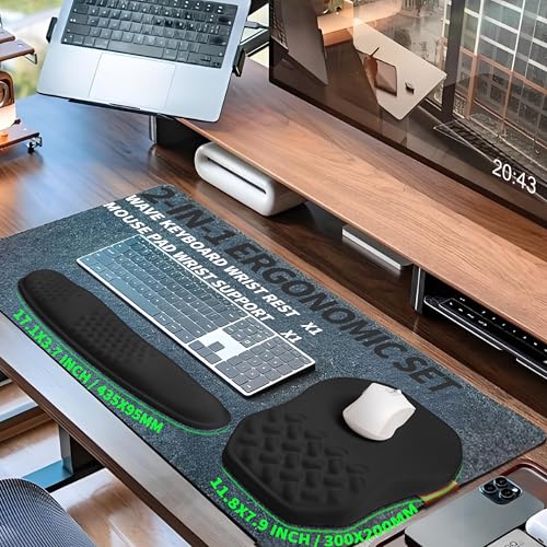 2-in-1 Ergonomic Set, Wave Keyboard Wrist Rest and Massage Slope Mouse Pad Wrist Support, Rebound Memory Foam for Relieve Carpal Tunnel Syndrome and Wrist Pain (Black) - color: Black
