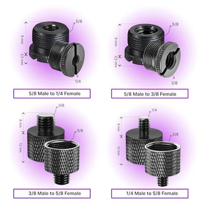 Mic Stand Adapter Set 8 pieces Metal Microphone Stand Screw Thread Adapter 5/8 Female to 3/8 Male 3/8 Female to 5/8 Male 5/8 Female to 1/4 Male 1/4 Female to 5/8 Male Tripod Adapter ADP03A Blck - color: Black