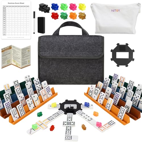 Mexican Train Dominoes Set, Double 12, 8 Silicone Racks, 91 Tiles | Color-Coded Tiles, Hub, 9 Train Markers, Scoreboard & Carry Bags - Classic Strategy Board Game for Adults Family Night,Travel