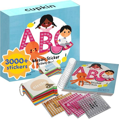 Mosaic Sticker Art 3000+ Kids Craft Kit by Cupkin, Fun Sticker by Number Activity Book, Road Trip Essentials, 52 Pages with Jewel & Foam Stickers, ABC Mosaics Art Craft Kit for Boys & Girls - color: Abc Mosaic