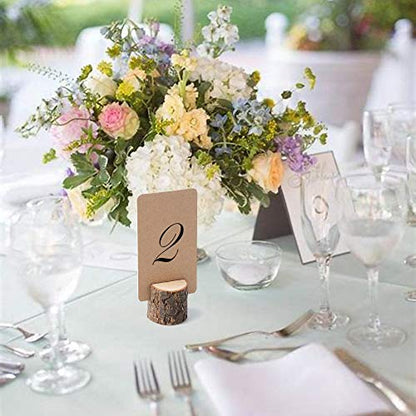 Jofefe 12Pcs Mini Wood Place Card Holders and 24Pcs Kraft Place Cards, Rustic Table Number Holders, Food Labels for Party Buffet, Name Card Photo Picture Holders for Harvest Fall Thanksgiving Wedding Birthday Party