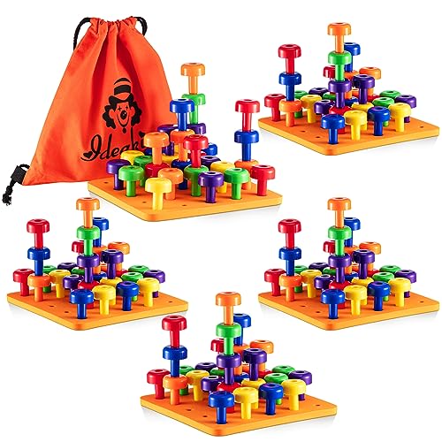 Shappy Toddler Peg Boards Montessori Sorting Stacking Toys for Kids 120 Pcs Pegs with 4 Foam Boards & Storage Bag Fine Motor Skills Educational Toy for Home Preschool(Orange) - color: Orange