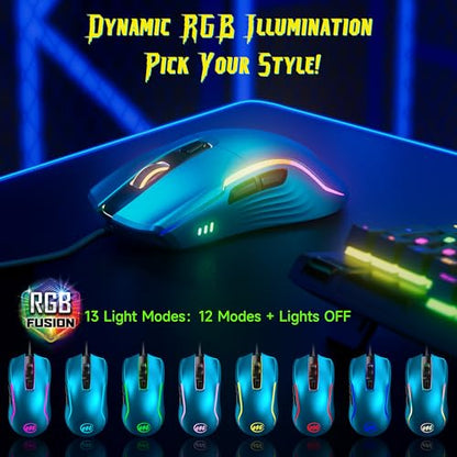 memzuoix Wired Gaming Mouse with RGB - 6 Adjustable DPI up to 12800, 6 Buttons, 12 Lighting Modes, Ergonomic Design with Anti-Slip Rubber Wheel, 5.6ft Braided Cable for PC/Mac/Windows - Blue - color: blue