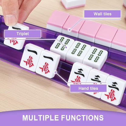 Mahjong Racks with Pushers 4PCS Set Majiang Tile Holder Acrylic Mahjong Racks Accessories and Gifts - color: Deep Purple