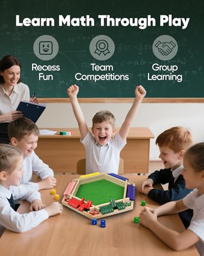 Original Classic Shut The Box Game Wooden Math Dice Board Game 2-6 Players | Table Games for Family Night Classroom Travel, Gifts for Group Kid Adult Senior, Camp Party Bar, Easy Quick and Fun - size: 6P