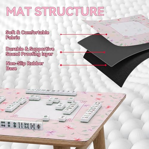 33" x 33" Blush Wild Blossom American Mahjong Mat - Non-Slip Neoprene Pad, Noise Reducing, Easy Clean, Portable for Home, Travel & Airbnb - color: Blush Wild Blossom