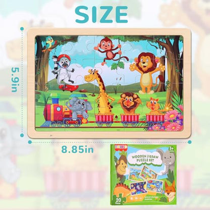 Wooden Educational Jigsaw Puzzles for Preschool Kids Ages 3-5, 4-Pack with 20 Pieces Dinosaur, Space, Transportation Wood Puzzles Set, Toddler Brain Teaser Toys, Gifts for Boys Girls Ages 3 4 5 6 - color: Mixed Styles B