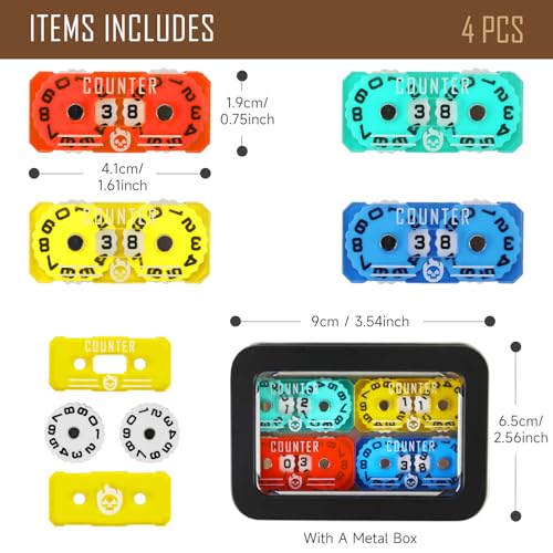 4Pcs MTG Life Counter Twin Digits with Metal Box, Health Tracker Life Counter for MTG Magic Card Games Accessories, Compatible with Magic the gatering Tabletop RPG D&D CCG TCG Board Games - color: D Color-4pcs