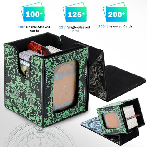 Card Deck Box for YGO MTG Deck Box 110+ Double Sleeved Cards Storage Trading Card Games Leather Storage with divider,Holder (MTG) - color: MTG