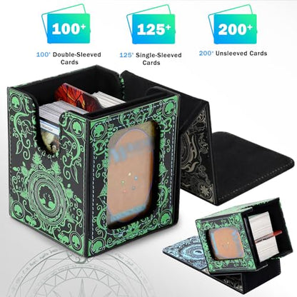 Card Deck Box for YGO MTG Deck Box 110+ Double Sleeved Cards Storage Trading Card Games Leather Storage with divider,Holder (MTG) - color: MTG