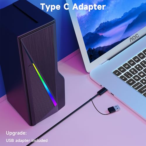 AOC Computer Speakers for Desktop, Bluetooth & USB Input, USB Powered Gaming Stereo Speakers for PC Laptop Monitor, 6 Colorful RGB Modes, Detachable 2-in-1 Design (Package Only 2 Speaker)