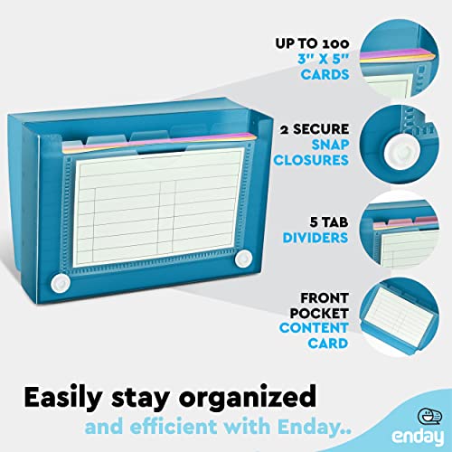 Enday Index Card Holder 3x5, Blue Index Card Case with 5 Tab Dividers, Index Card Organizer, Flash Card Holder, Holds 100 Cards, 4 Pack - color: BLUE, size: 4