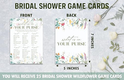 What is in Your Purse Game Cards, Wildflower Bridal Shower Games Card, Floral Wedding Shower Games Set, 25 Game Cards for Bridal Shower Wedding Bachelorette Engagement, 10 - style: What is in Your Purse