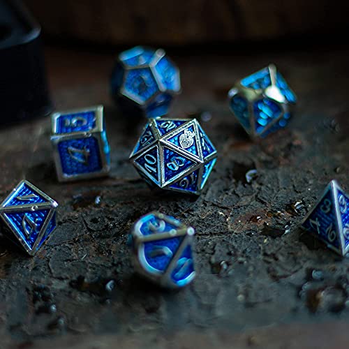 HEIMDALLR Metal DND Dice Set 7 pcs - Dragonhide Design, 16mm Size, Logo on D20; Metal Dice Set & Dice Box; D&D Dice Set D&D (Dungeons and Dragons Dice Set) - Jormungandr Series (Frosteater) - color: 22 Frosteater